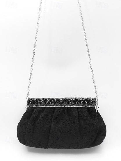 Black Clutch Evening Elegant Women's Lace Beaded Bag with