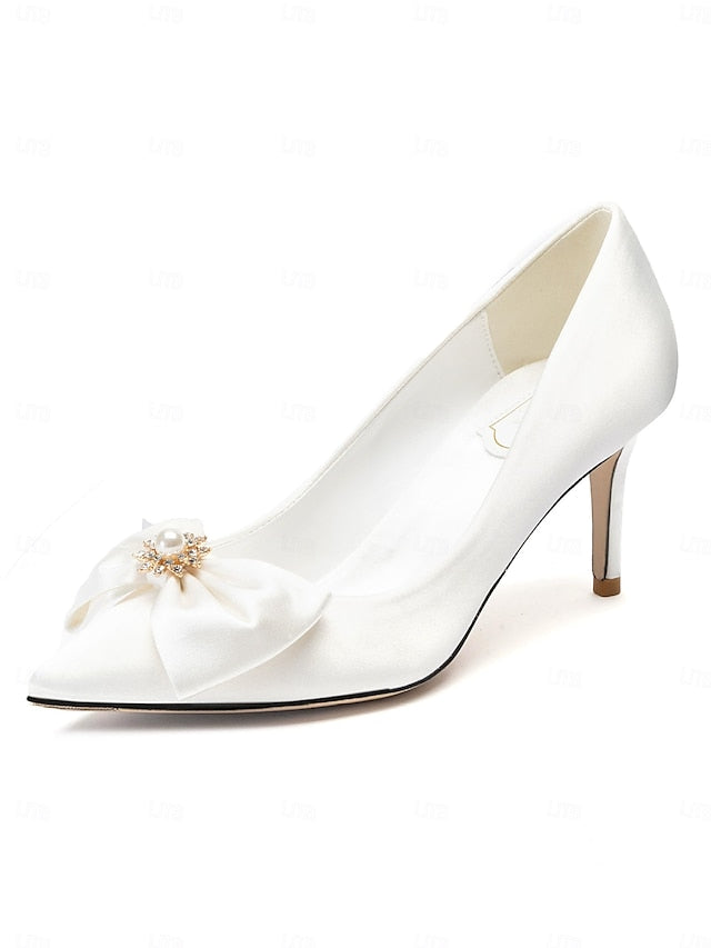 Pointed – Satin Women's Wedding Bow Toe Pumps Chic