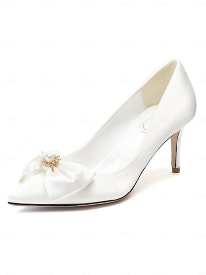 Pointed – Satin Women's Wedding Bow Toe Pumps Chic
