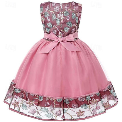 Girls' Sleeveless Flower Party Girl Dress 3D