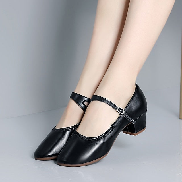 Heel Women's Jane Buckle Mary Shoes Gold Low Dance with