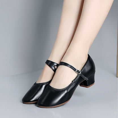 Heel Women's Jane Buckle Mary Shoes Gold Low Dance with