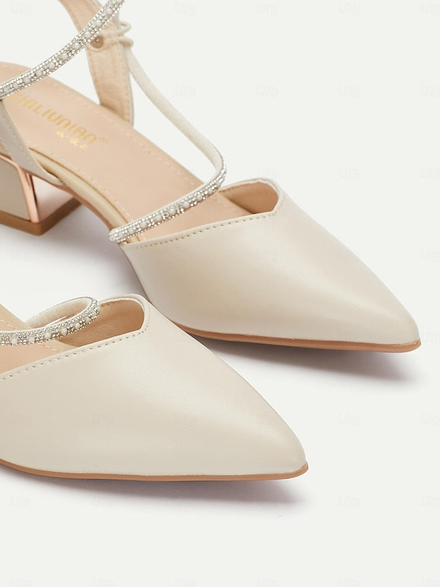 Toe Elegant Pointed with Women's Heels Slingback Rhinestone