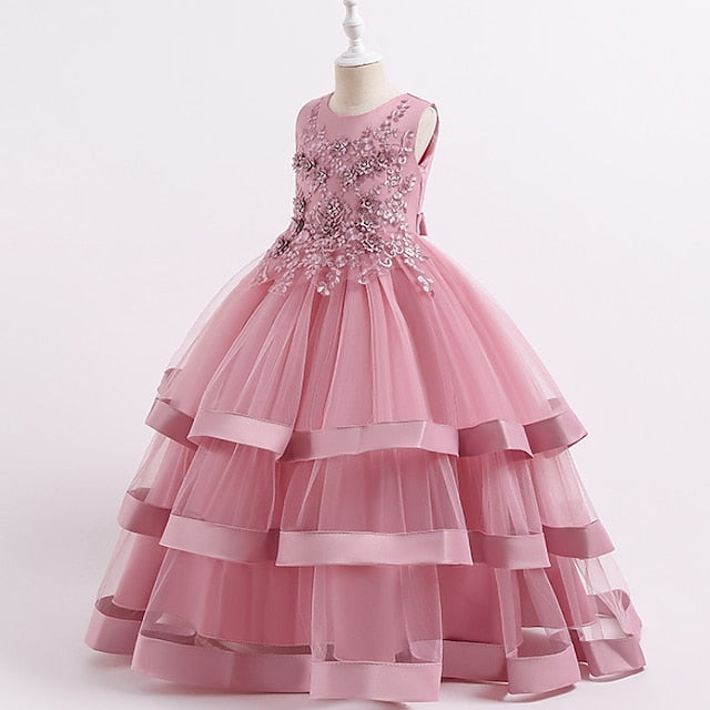 Sleeveless Party Kids Dress Girls' Colored Wedding Solid