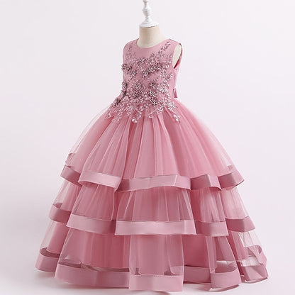 Sleeveless Party Kids Dress Girls' Colored Wedding Solid