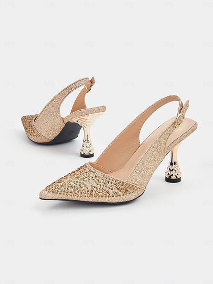 Sparkling Pointed Glitter Pumps Toe Women's Slingback –