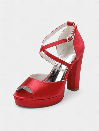 Platform Toe Sandals with Peep Women's and Satin High Heel