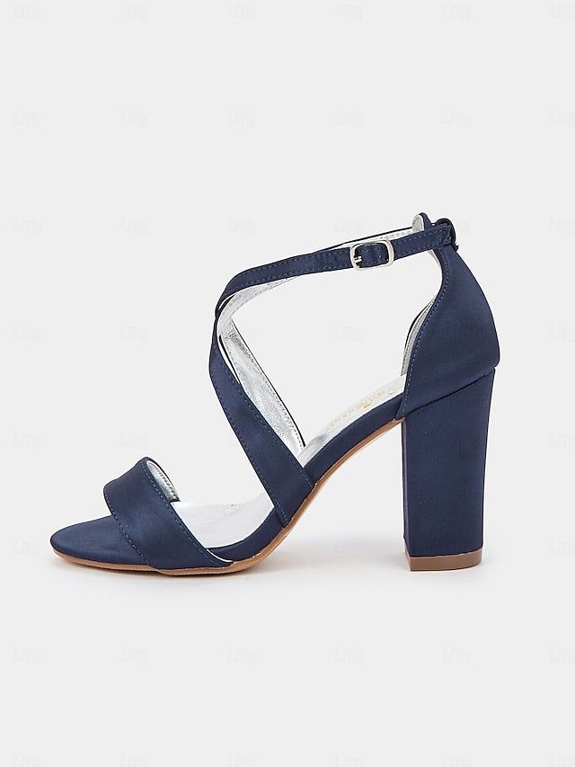 – Women's Sandals Heel Elegant Satin Strappy Block