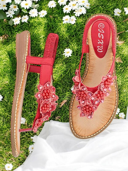 Comfortable Beaded with Flat Floral Design Slip-Ons