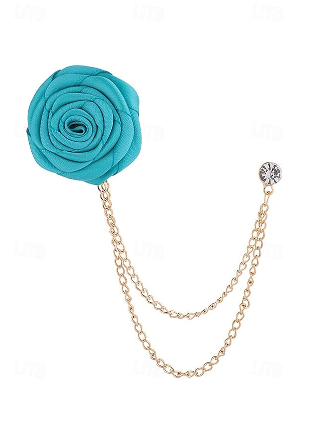 Lapel Rose – with Pin Chain Red Men's Elegant Gold