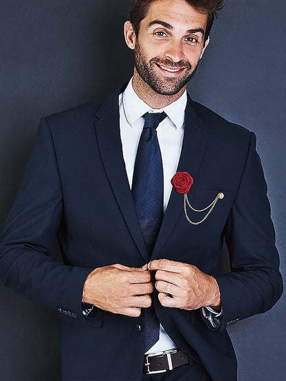 Lapel Rose – with Pin Chain Red Men's Elegant Gold