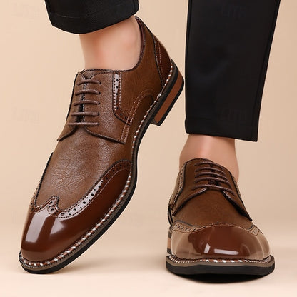 Burgundy Oxford Leather Faux Wingtip and Shoes White Men's