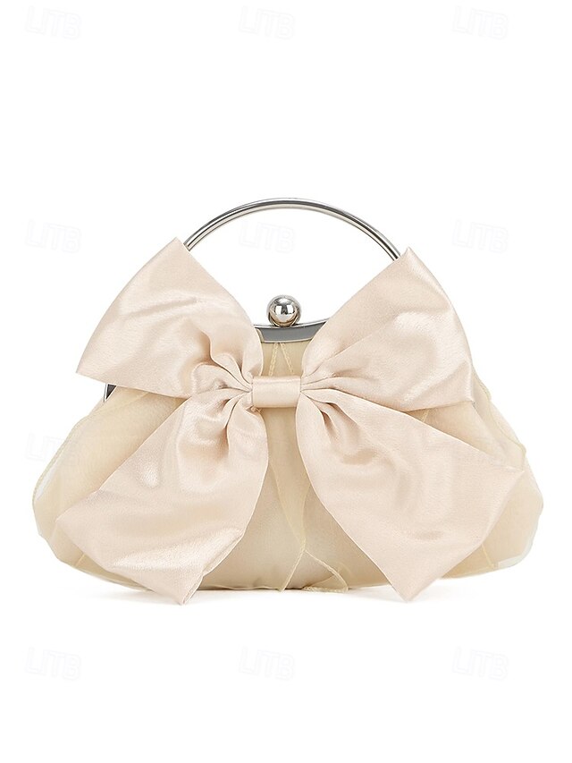 Satin Clutch Elegant Women's – Evening Bag Bow Pearl