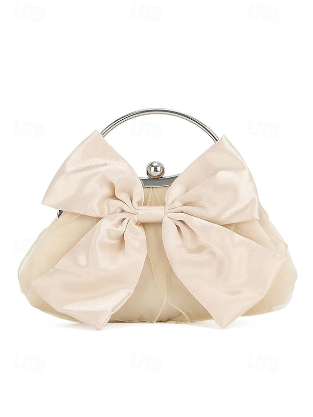 Elegant Bag Women's – Pearl Bow Satin Evening Clutch