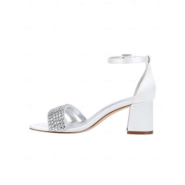 Sandals Rhinestone Women's Satin Purple Heel with Block