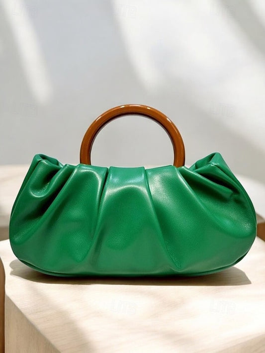 Leather Bag Women's Acrylic with Tote Clutch Pleated Faux