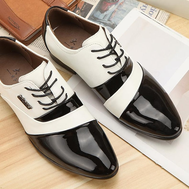 Patent Black Faux Men's Oxford Leather Shoes White and –
