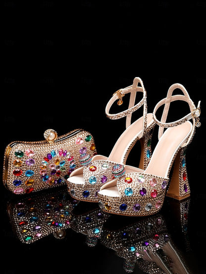 Platform Heel Sandals High with Matching Women's Rhinestone