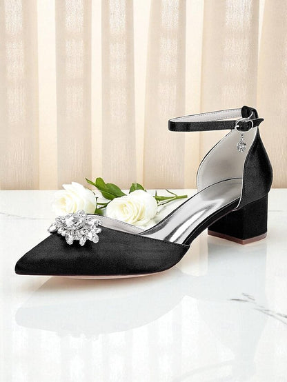 Burgundy Women's Heel with Satin Wedding Shoes Block