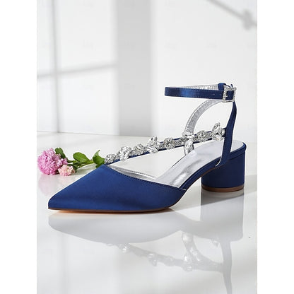 Women's Rhinestone Purple with Satin Pumps Heel Block