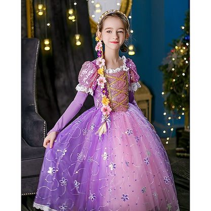 Flower Cosplay Princess Rapunzel Dress Girl Cloak