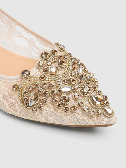 Lace Ornate Elegant with Beige Ballet Flats Women's