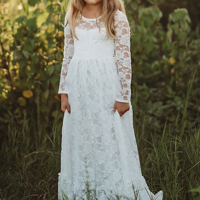 Flower Colored Kids Girl Girls' Long Solid Dress