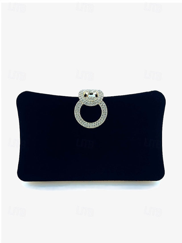 Women's Elegant Clutch Blue Ring Rhinestone Bag Velvet with