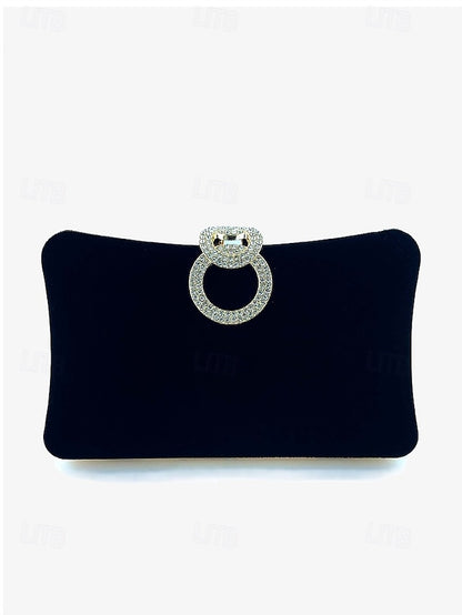 Women's Elegant Clutch Blue Ring Rhinestone Bag Velvet with