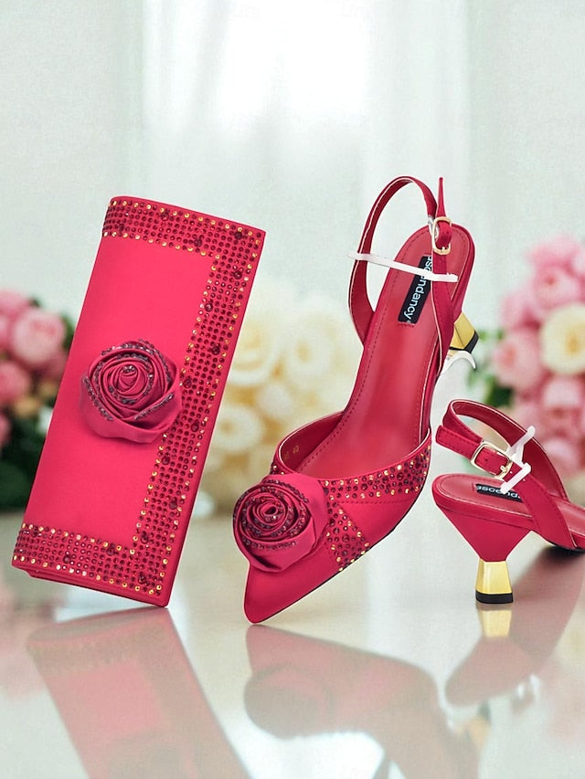 Gold Matching Slingback and Clutch Set Women's Heels -
