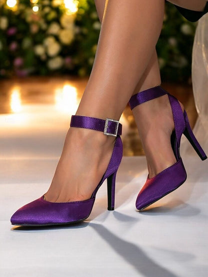 Satin Strap Ankle – Women's Purple Pointed Heels Toe