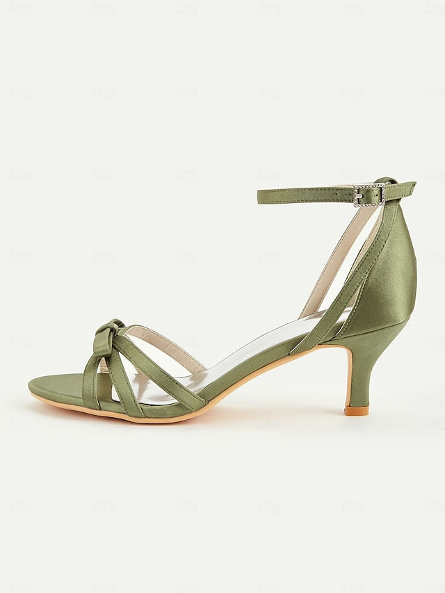 Strappy Green Vintage Women's Heel Kitten Satin 1950s