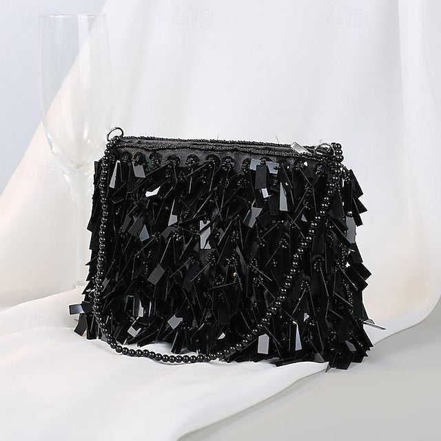 Fringe Crystal and Luxurious with Black Sparkling Clutch Evening