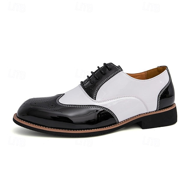 Oxford Leather Men's Patent Black Gold Shoes with and