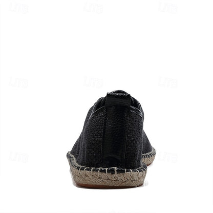 Men's Beige Canvas Lace-Up Espadrille Shoes with Jute Rope