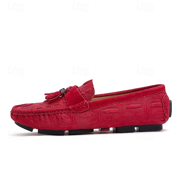 Men's Brown Faux Suede Loafers with Tassel Detail and