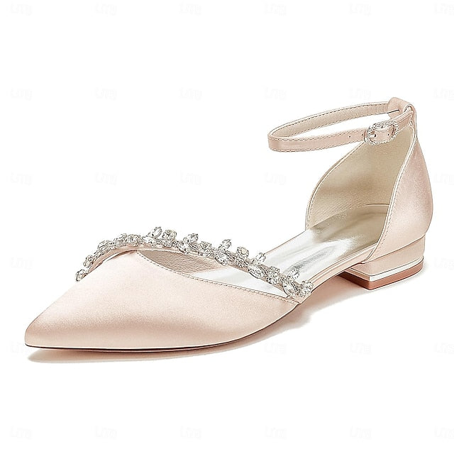 Satin Toe Elegant Women's – Wedding Pointed Flats White