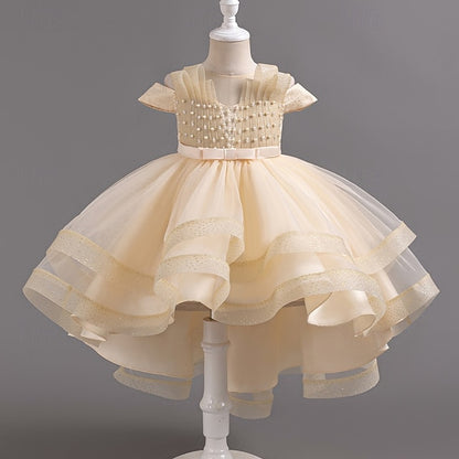 Sleeve Girls' Party Color Wedding Dress Kids Solid Short