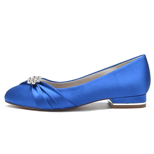 Flats Light Wedding Blue Satin with Women's Rhinestone