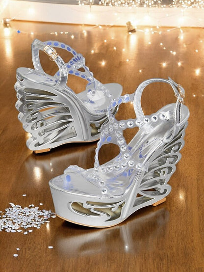 Silver Women – Rhinestone for Elegant Sandals Stiletto Dance