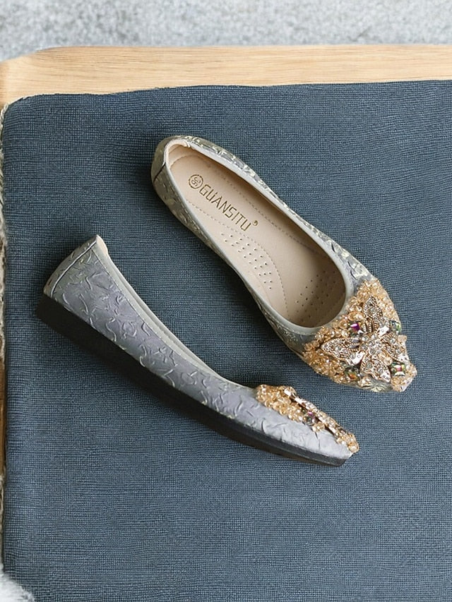 Foldable with Beaded Embroidered Flats Women's Ballet