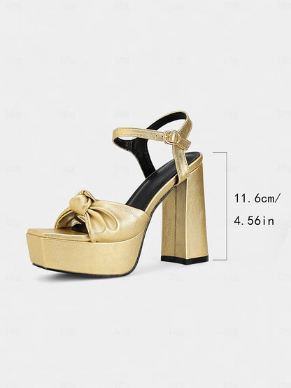 High Women's Block Heel Platform - Chunky Sandals Gold