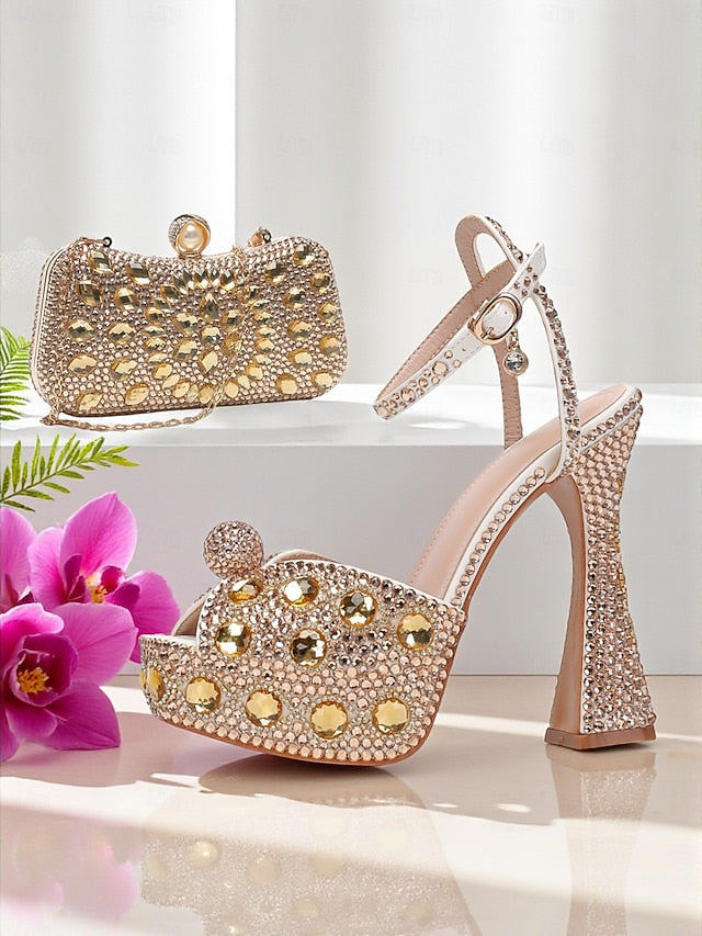 Platform Heel Sandals High with Matching Women's Rhinestone