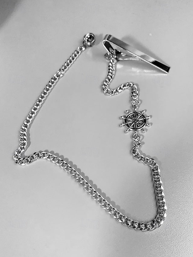 Silver – Nautical Chain Ship Men's with Design Tie Wheel