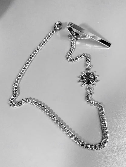 Silver – Nautical Chain Ship Men's with Design Tie Wheel