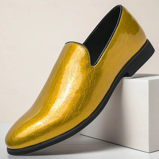Men's Loafers Fashionable Gold – Metallic Slip-On Shiny