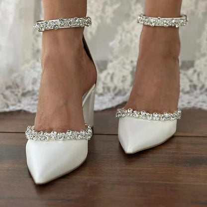 Women's Toe Heel White Block – Wedding Shoes with Pointed