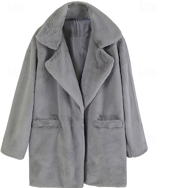 Coat Faux Casual Fur Warm Pocket Comfortable Women's