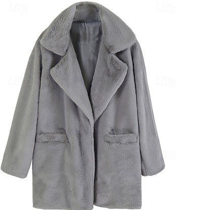 Coat Faux Casual Fur Warm Pocket Comfortable Women's