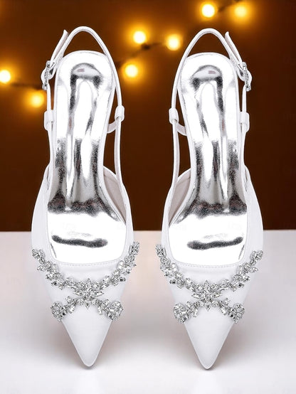 Black Satin Women's Slingback Heels